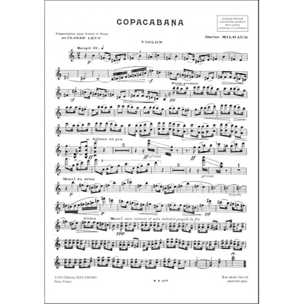 Saudades Do Brazil N 2 Copacabana : Pour Violon & Piano